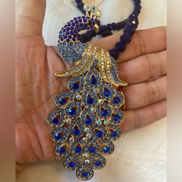 Eye Candy Jeweled Peacock Necklace with Blue Crystals New w/ Tags - Picture 1 of 14